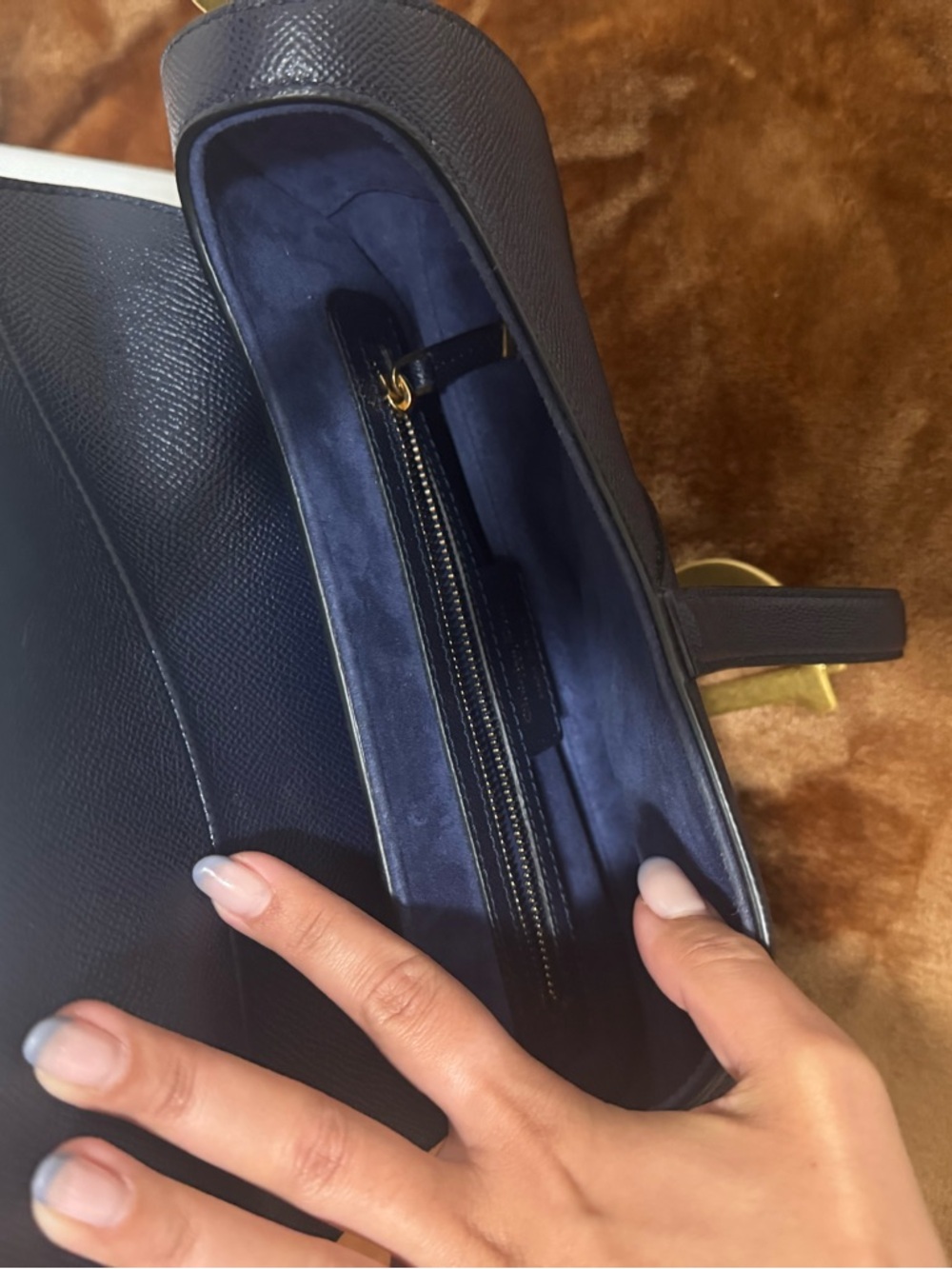 Dior Navy Saddle Shoulder Bag with Gold Hardware - Picture 4 of 6